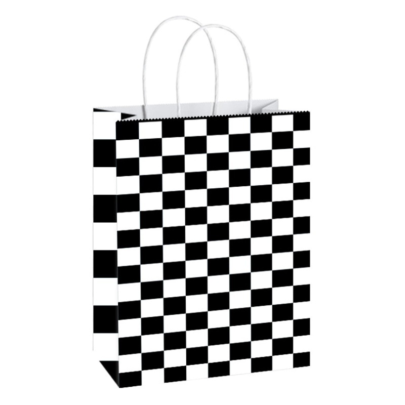 Factory in stock wholesale checkered chessboard gift handbag shopping clothing gift bag cartoon gift white cardboard bag