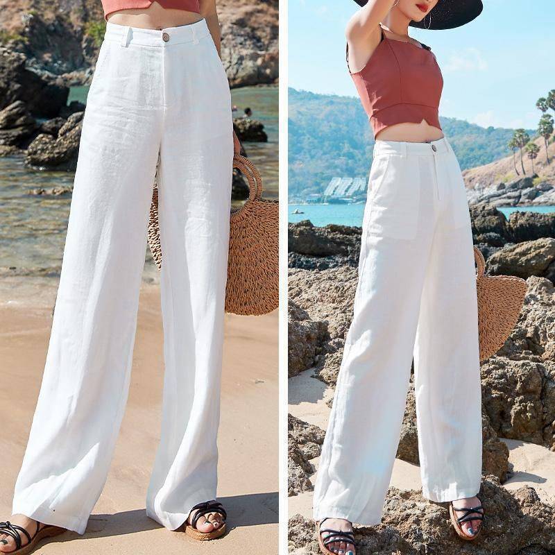 Cotton and Linen Wide-leg Pants Summer Thin Casual Pants Women's Korean-style Loose Linen Women's Clothes Stretch High Waist Straight Long Pants