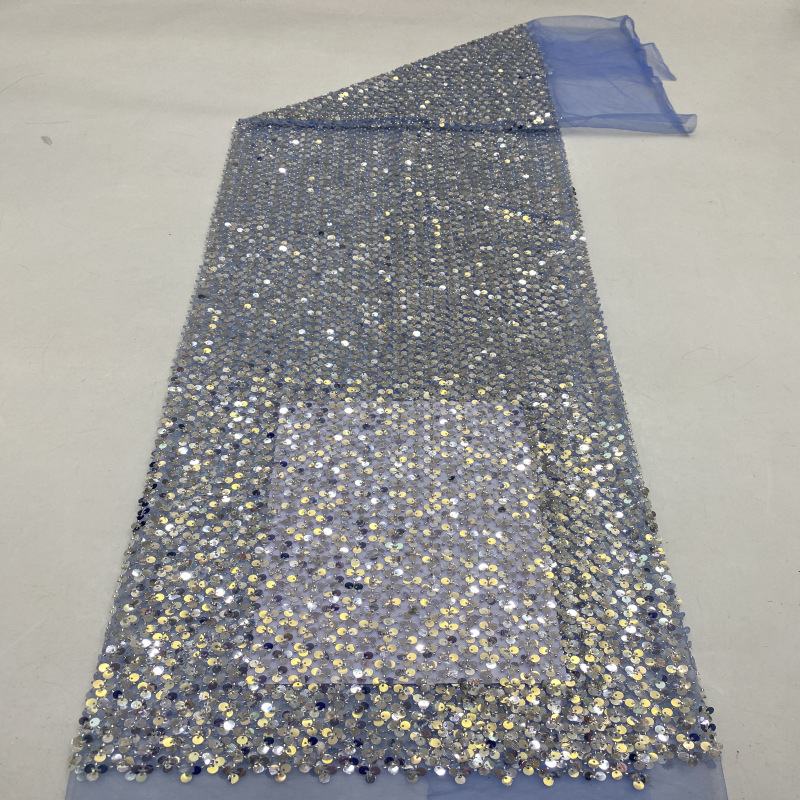 2024 new silver-filled beaded embroidery + 7mm Crystal sequined embroidery wedding dress women's dress shirt fashion beaded embroidery fabric