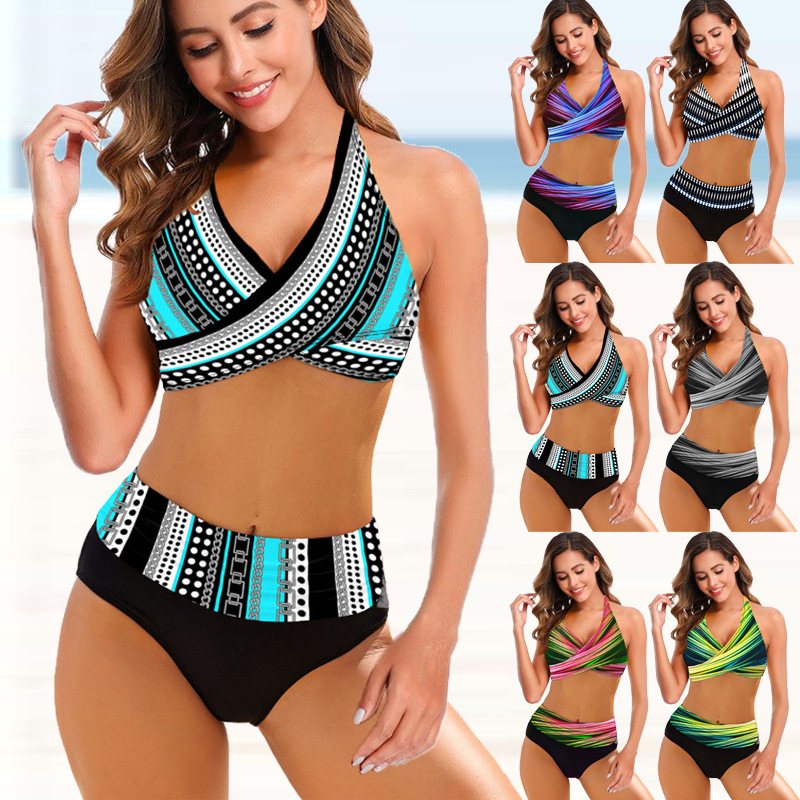 2024 New AliExpress Women's Split Bikini Striped Tie Dye Hollow Out Sexy High Waist Bikini Swimsuit
