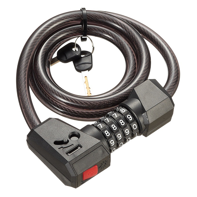 Bicycle lock with light combination lock anti-theft mountain bike lock universal bicycle frosted steel cable lock key luminous lock