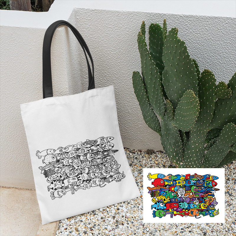 Picture of Amazon new diy coloring canvas bag graffiti cartoon hand-painted bag student bag women's shoulder bag canvas bag