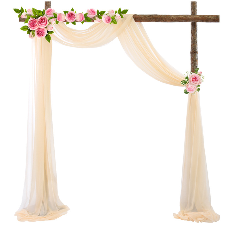 Picture of Cross-Border Popular Wedding Forest Lawn Outdoor Arch Decoration Wedding Arrangement Curtain Pearl Chiffon Gauze Curtain