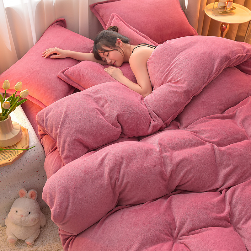 Picture of Category a Maternal and Infant Grade Milk Velvet Four-Piece Set, Warm and Thickeneded Coral Velvet Fleece-Lined Bed Sheets, Fitted Bed Sheets, Quilt Cover, Three-Piece Set