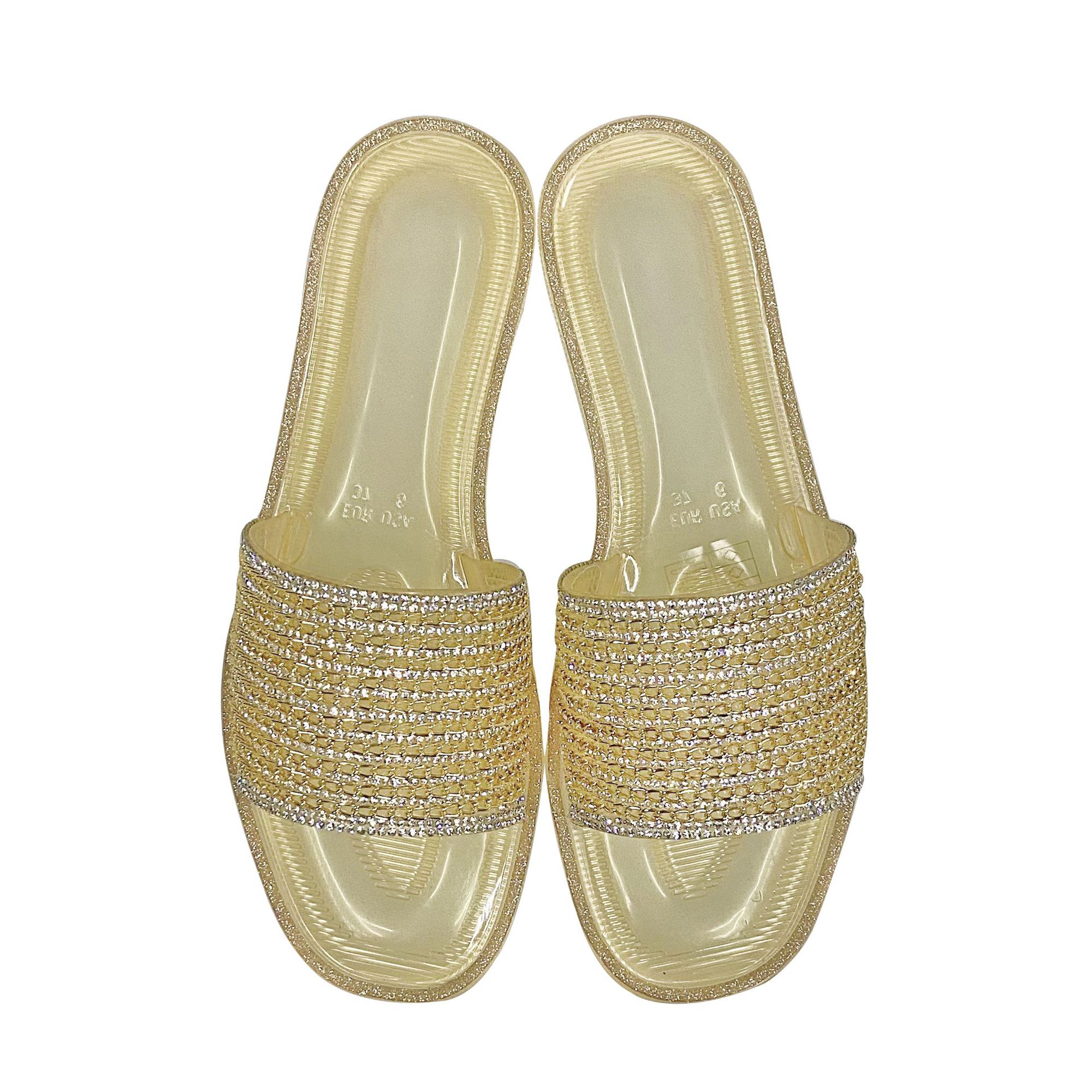 Foreign Trade Hot-Selling Jelly Slippers with Rhinestones, High-End Casual Fashion Slippers for Women