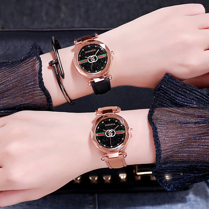 Fashion Women's Watch Tiktok Same Style Leather Strap Trendy Starry Sky Versatile Couple Korean Version Simple Elegant Mori Girl Watch
