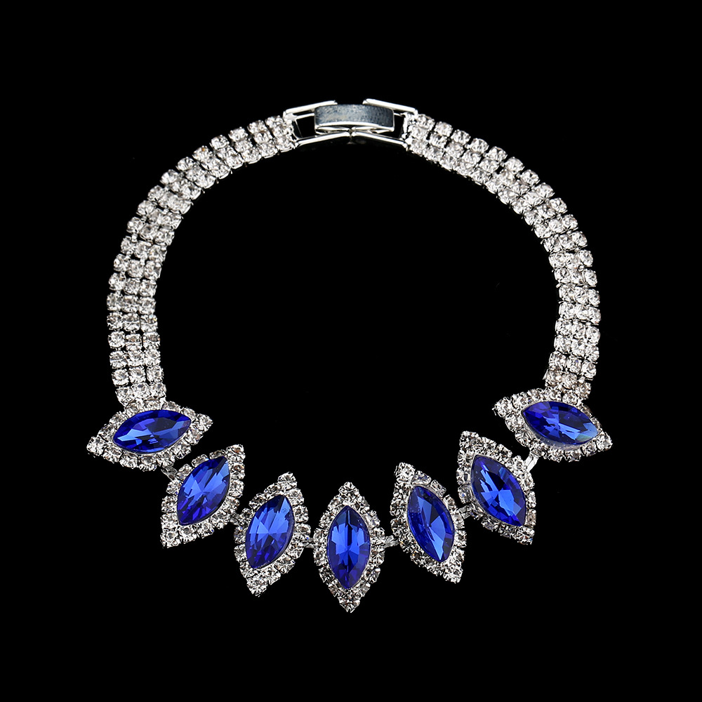 Picture of Brilliant diamond zircon water drop necklace earrings bride wedding jewelry shooting jewelry set wholesale