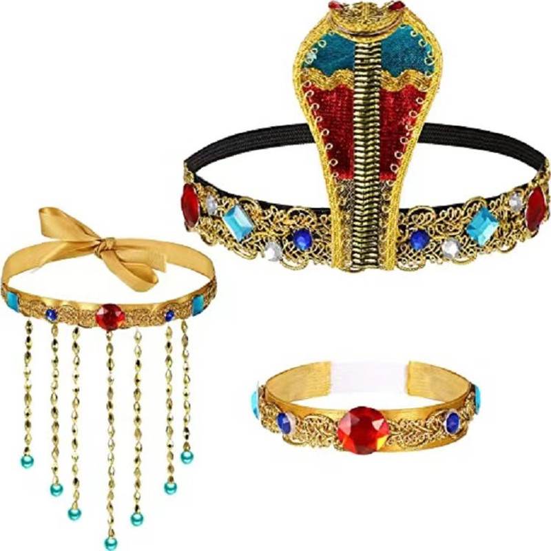 Halloween Necklace Egyptian Jewelry Pharaoh Bracelet and Necklace Set Cleopatra Tiara Dress Up Costume Accessories