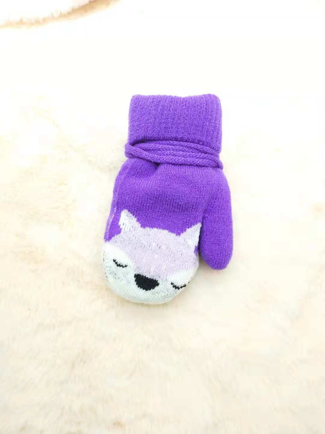 Picture of 3-Year-Old Cute Little Fox Winter Double-Layer Knitted Wool Fleece-Lined Thick Outdoor Warm Gloves Cartoon for Boys and Girls