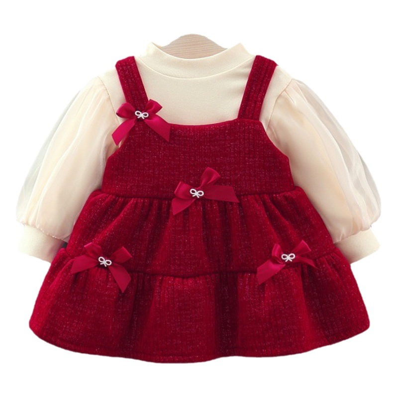 On behalf of girls autumn and winter new fleece-lined dress suit new winter girl baby fleece-lined base shirt skirt