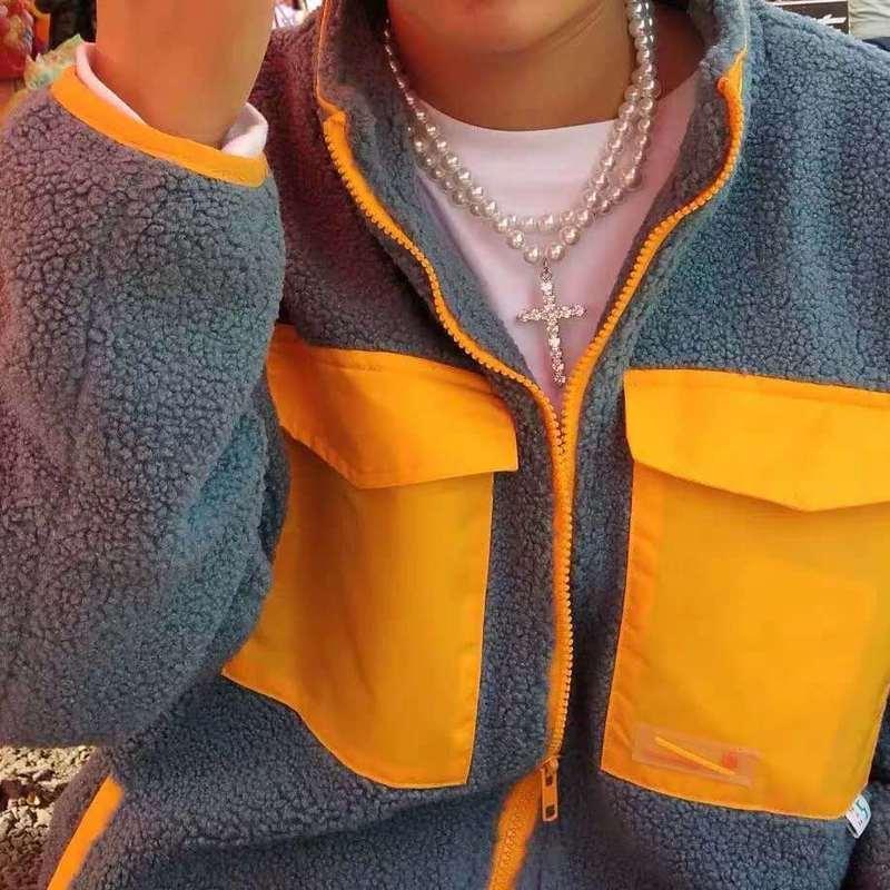 Picture of Japanese and Korean ins cold style pearl necklace men and women trendy cool personality diamond cross pendant couple jewelry manufacturer