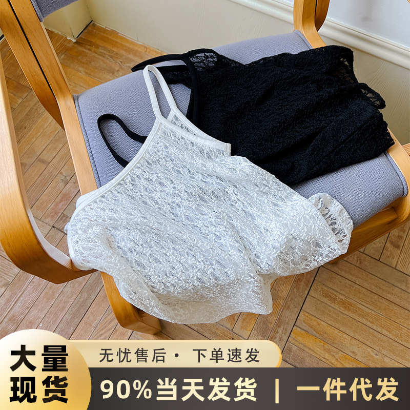 Picture of Simple All-match Seersucker Korean Style Sling Lace Hollow Sling Vest Women's Outer Wearing Comfortable Breathable Vest for Women