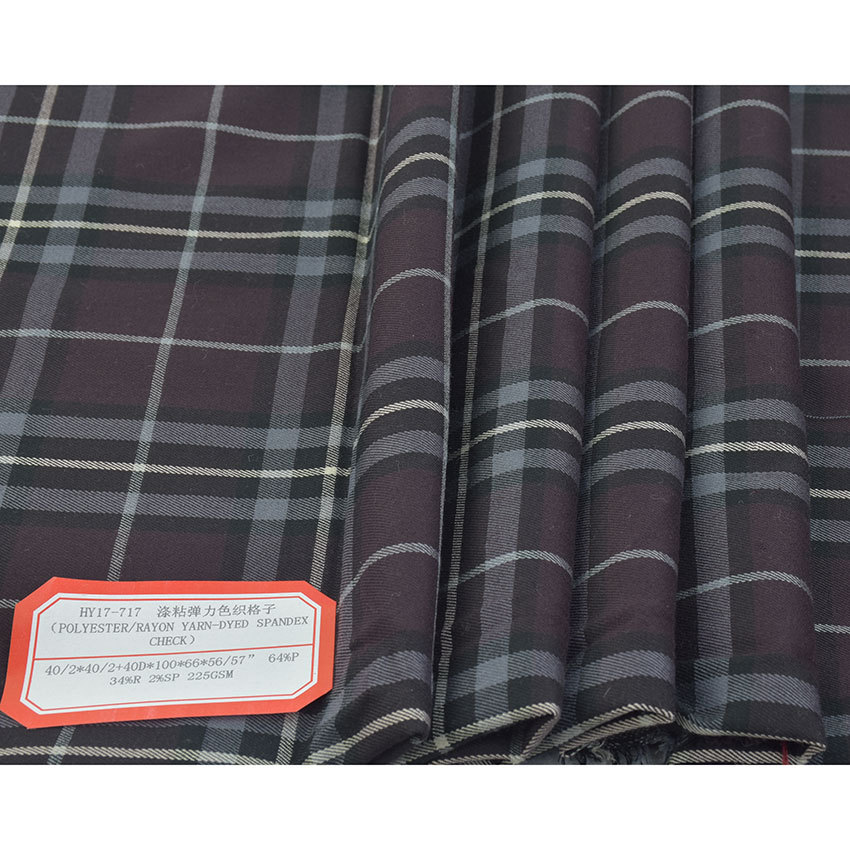Picture of Yarn-dyed plaid polyester viscose elastic Plaid 40/2 yarn-dyed plaid pants 40D yarn-dyed plaid trench coat
