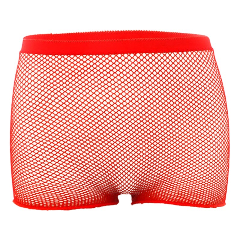 Small and Medium-sized Net Fishing Net Eye Solid Color Three-point Net Socks Boxer Hollow Breathable Adult free size Red Low Waist Underwear for Women