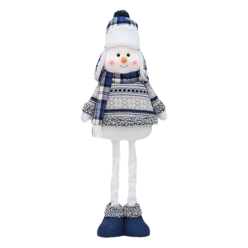 Cross-Border New Product Christmas Blue Retractable Snowman Doll Lei Feng Hat Fabric Snowman Doll Window Decoration Ornaments