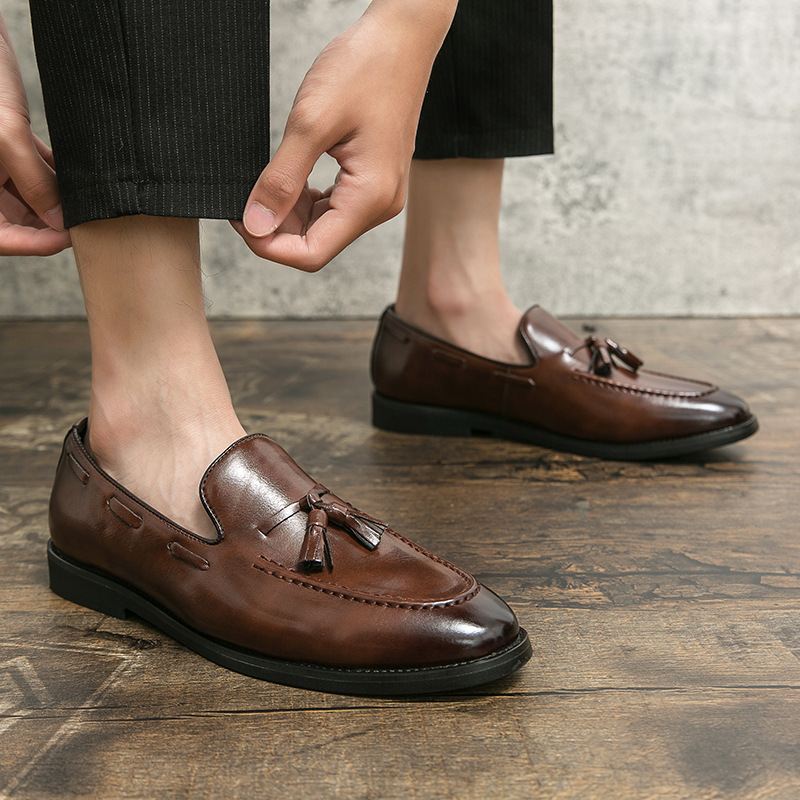 Autumn Tassel Leg Loafers All-match Youth Suit Peas Leather Shoes Men's Korean British Men's Shoes Best Man Shoes Trendy