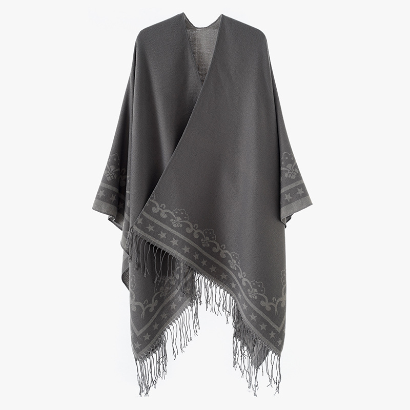 2024 new simple fashion atmosphere solid color tassel double-sided all-match warm travel wear split shawl cape