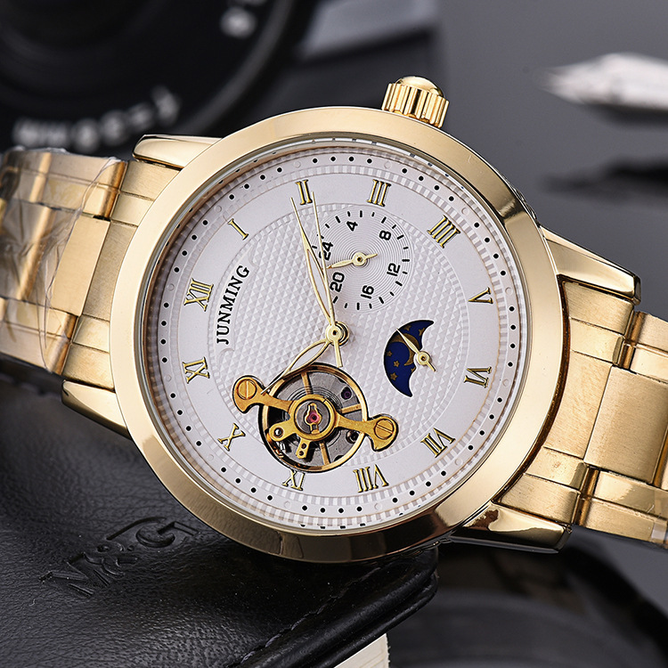 Cross-border fashion Roman JUNMING steel band men's automatic mechanical watch small three-plate business watch men's watch