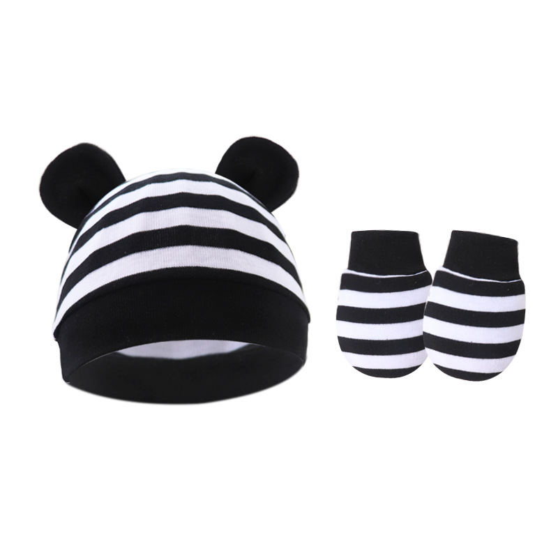 Picture of 2023 foreign trade baby pullover cap Mickey ears baby hat newborn tire cap anti-scratch gloves 2-piece set