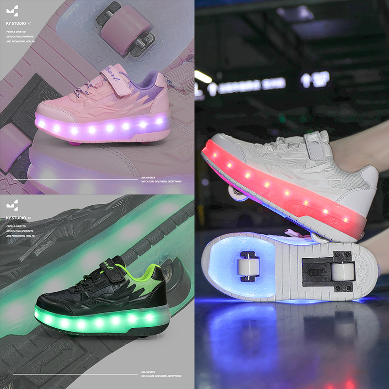 Spring and Summer new children's roller skating shoes fashion rechargeable luminous shoes walking shoes low-top wheel shoes