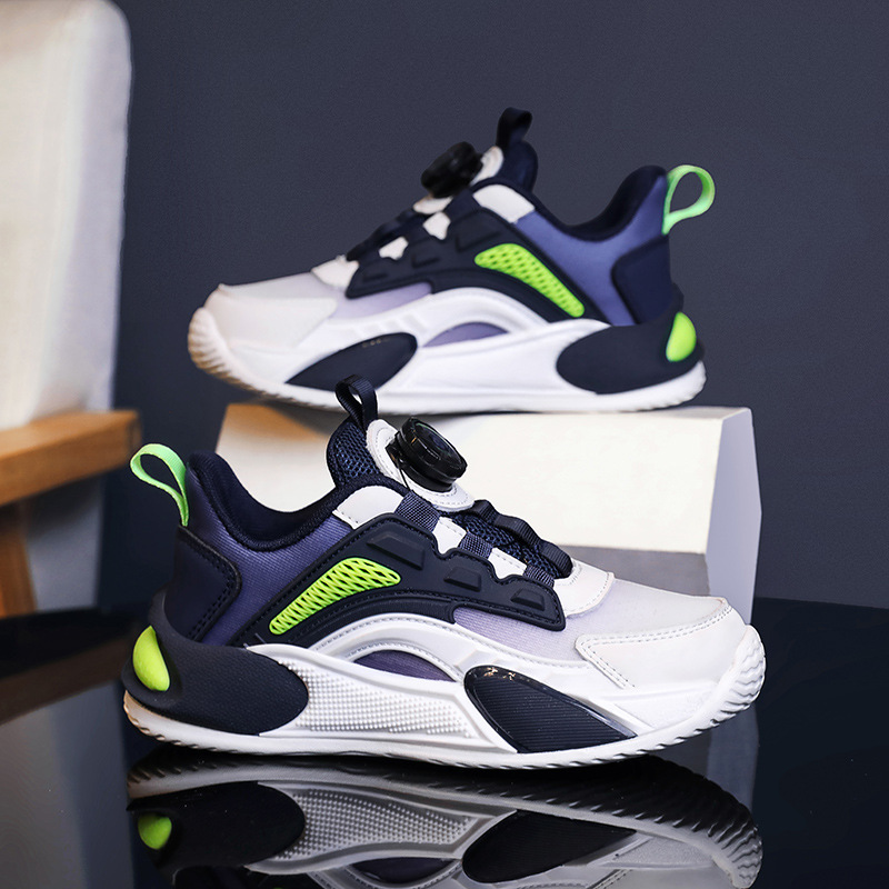 Boys' Shoes Leather Waterproof 2025 Spring and Autum New Casual Boys' Kidsren's Shoes Rotating Button Girls' Running Shoes