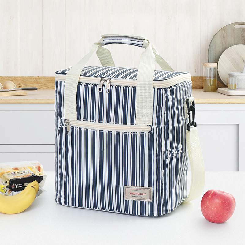 Outdoor picnic bag cold ice bag large capacity insulation bag striped portable lunch box bag portable mummy bag cross-border
