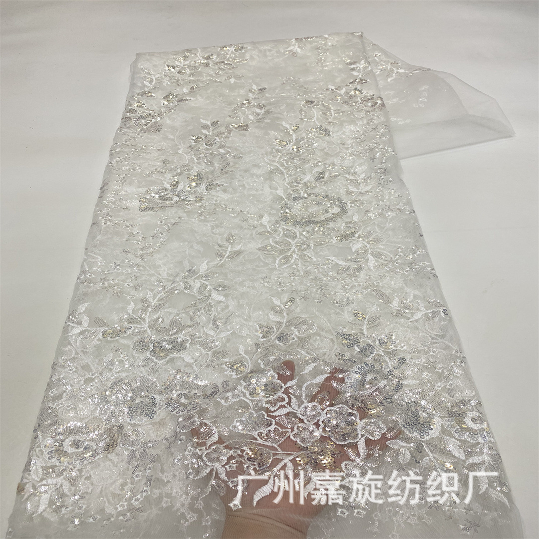 Picture of wine red sequins beads wedding dress fabric embroidered lace fashion stage clothing embroidered cloth sequins lace