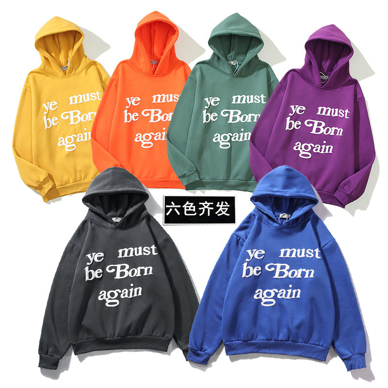 Ins Hip-Hop Kanye Style Letter Foam Print Unisex Hoodie Fleece Sweatshirt Casual Versatile Ins Style
