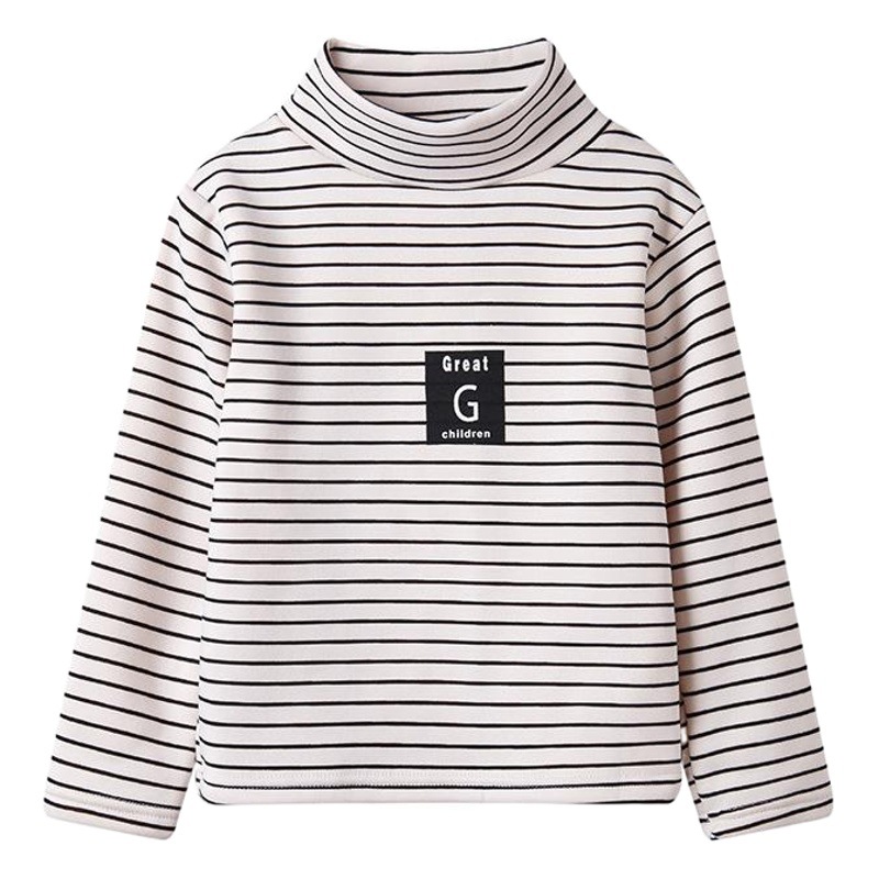 Picture of Children's Striped Fleece-Lined Thickened Base Shirt Turtleneck Top Middle Collar Single-Piece Half-High Collar Long-Sleeved T-Shirt for Boys and Girls