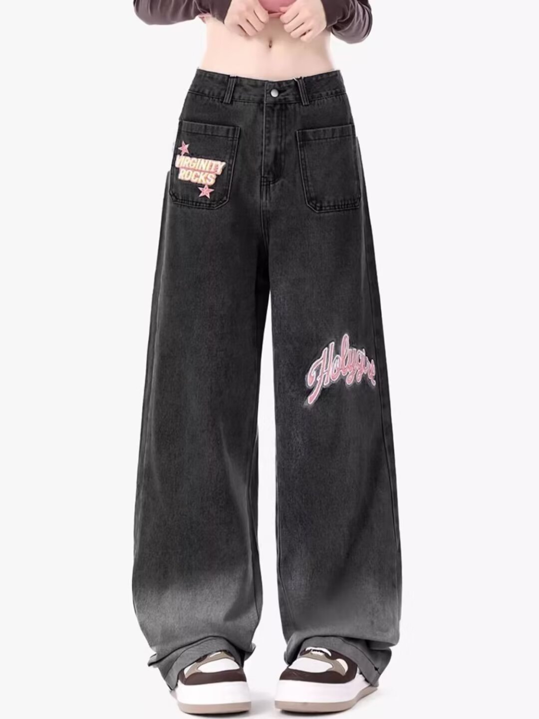 Black Gradient Jeans Women's Summer Wear 2024 New American Style High Street Narrow Straight Leg Wide Leg Long Trendy Pants