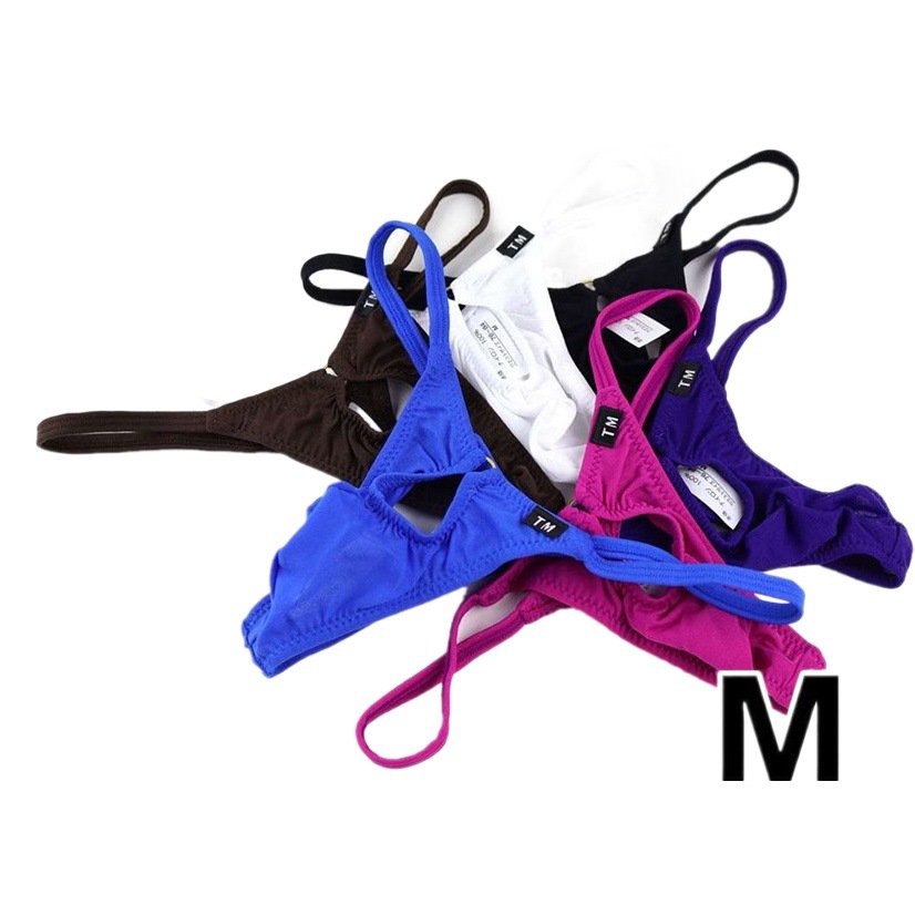 Underwear men's thong elastic thin ice silk men's single Ding sexy exposed hole low waist young men's T pants iron ring