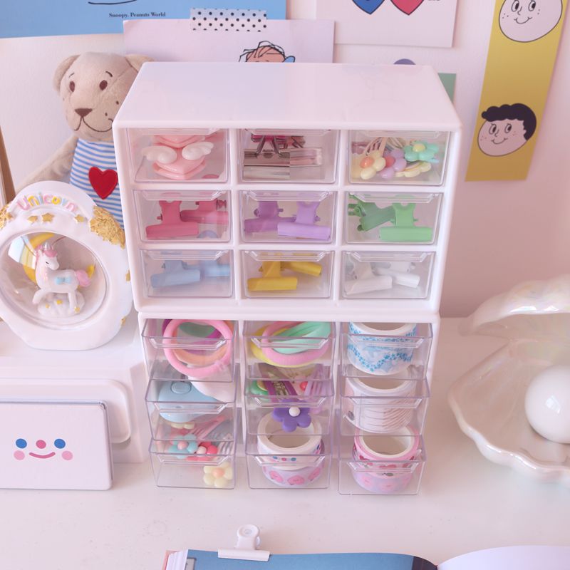 Picture of ins Han Feng Jiugongge Storage Student Hand Account Transparent Drawer Desktop Storage Organizer Dormitory Storage Box