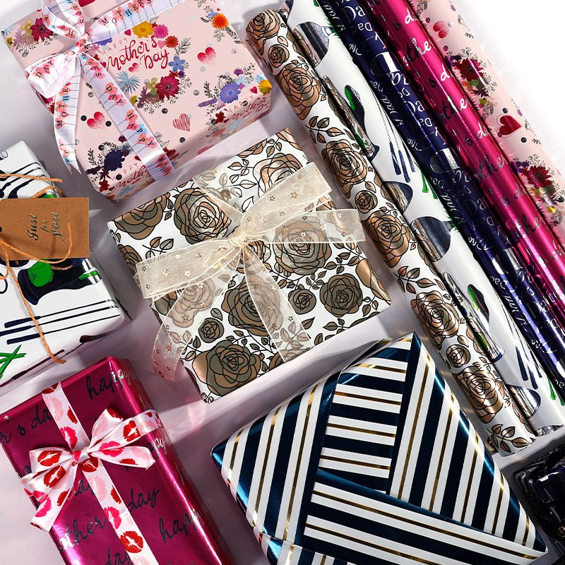 Amazon Father's Day Mother's Day Holiday Gift Wrapping Paper Golf Line Rose Aluminized Paper Set