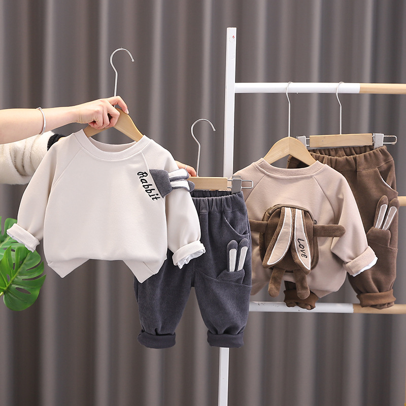 Boys and Girls spring and autumn long sleeve suit spring new western style baby three-dimensional rabbit pocket long sleeve two-piece suit fashion