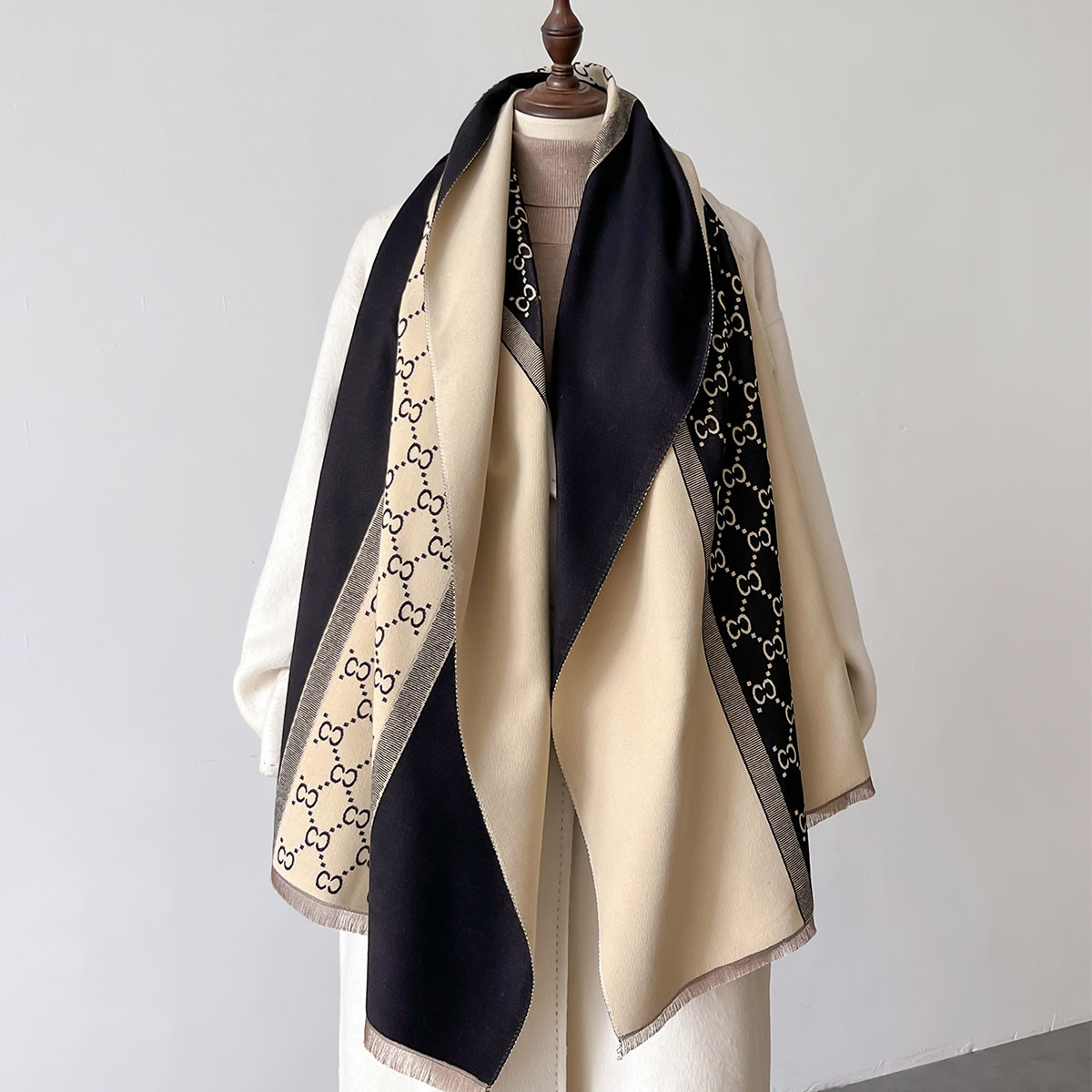 Picture of Korean Style Autumn and Winter New Stitching Contrast Color Scarf Women's Imitation Cashmere All-match Warm Shawl Dual-purpose Long Thick Scarf
