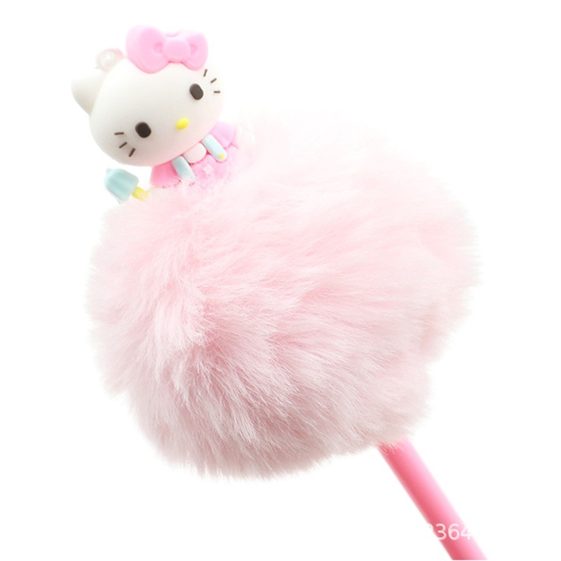 Cross-border in stock cartoon KT cat shape fur ball neutral ballpoint pen Korean style super cute girl heart decompression pen