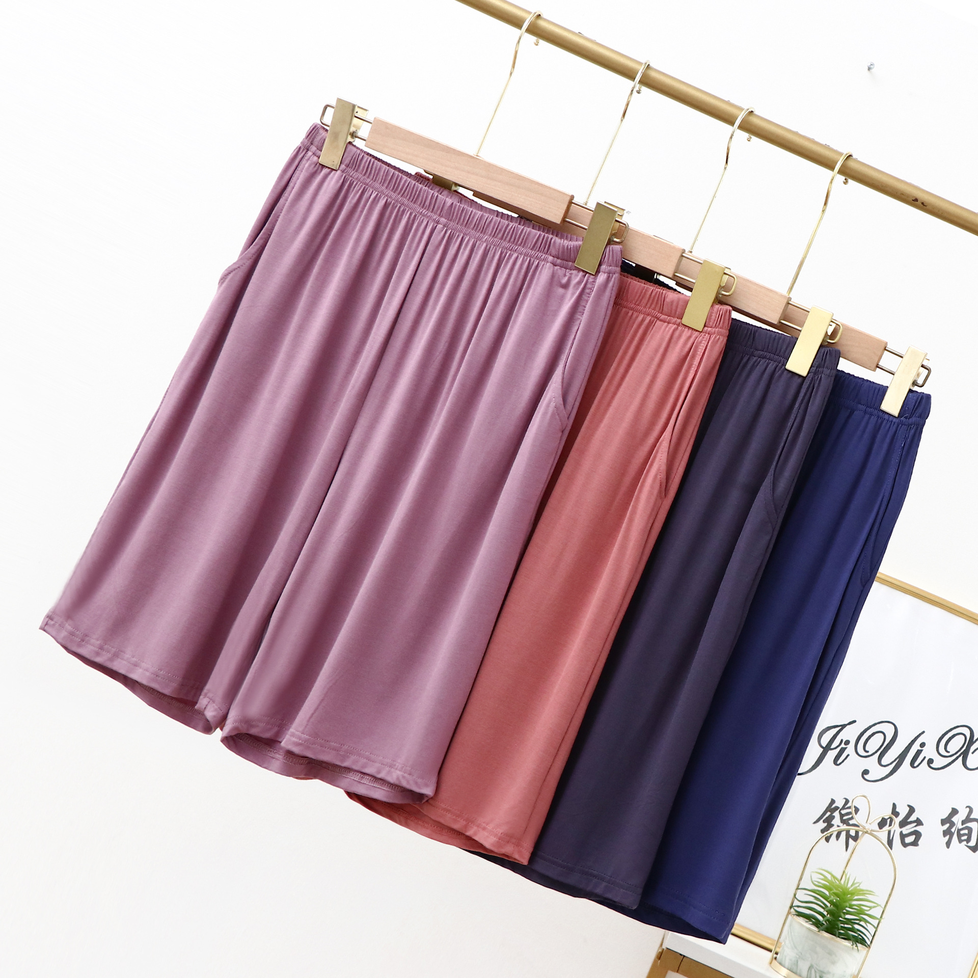 2023 wide-leg pants pink loose high waist shorts fifth pants modal belt-free urban casual clothing
