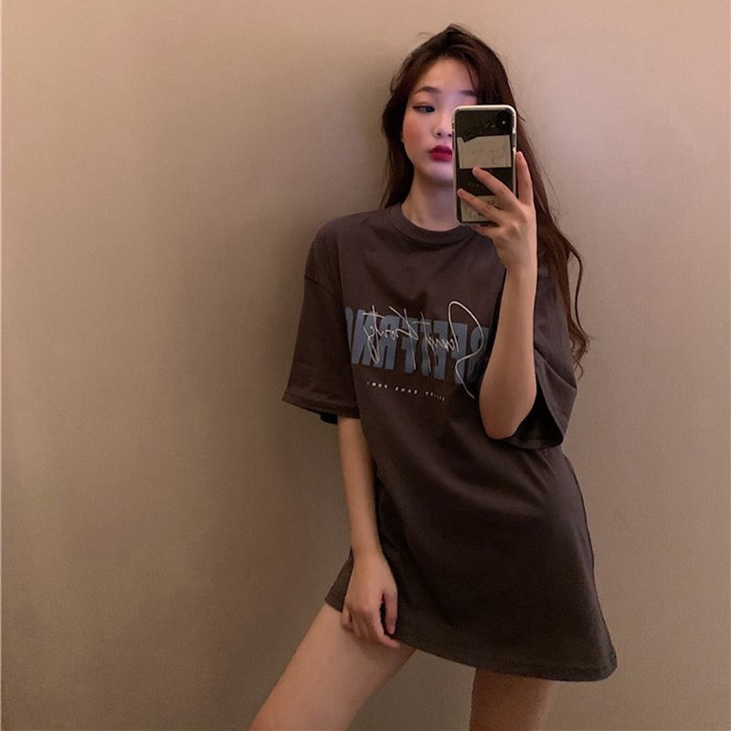 Picture of White T-shirt Women's Spring and Summer 2025 New Korean-style Hong Kong-style Retro Printed Middle-length Top Base Shirt for Students