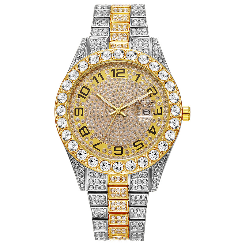 Picture of Hiphop Watch European and American Explosions Men's Steel Band Hip Hop Roman Graduated Diamond Set Calendar Men's Quartz Watch