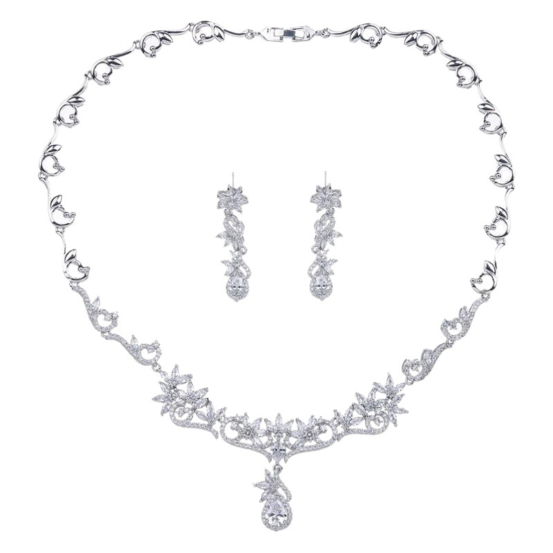 Korean-style new wedding jewelry temperament necklace with rhinestone bridal earrings set manufacturers spot