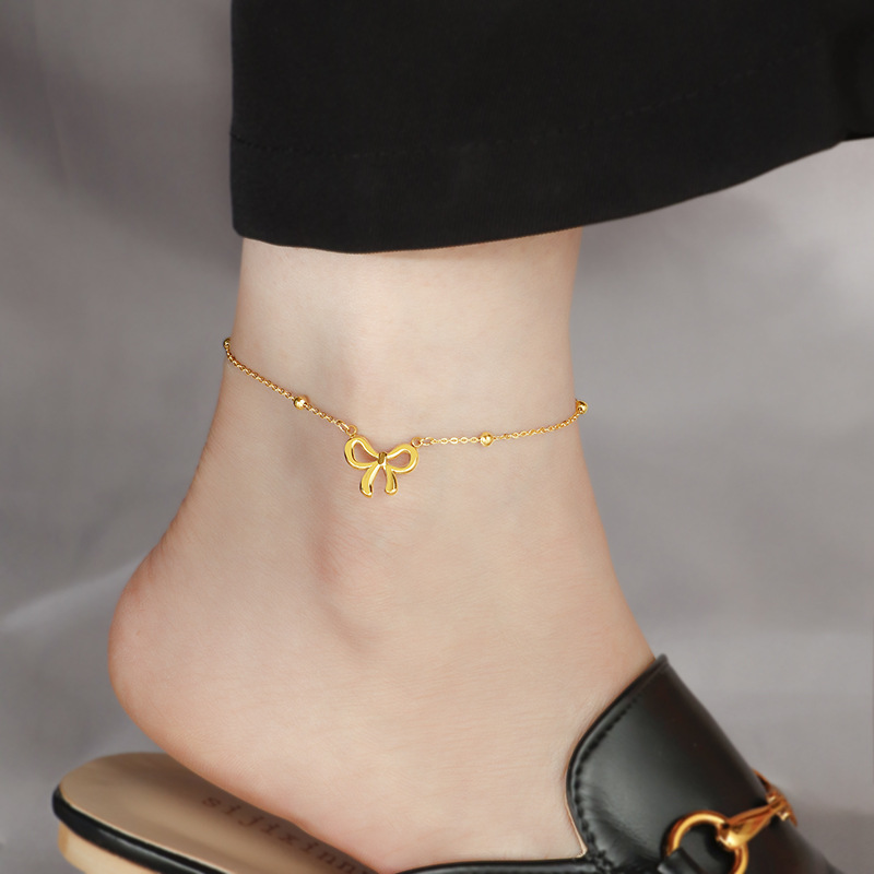 Titanium Steel Color-free Anklet Bead Bow Anklet Fashion All-match Light Luxury Sexy Foot Chain Summer Girlfriend Gift