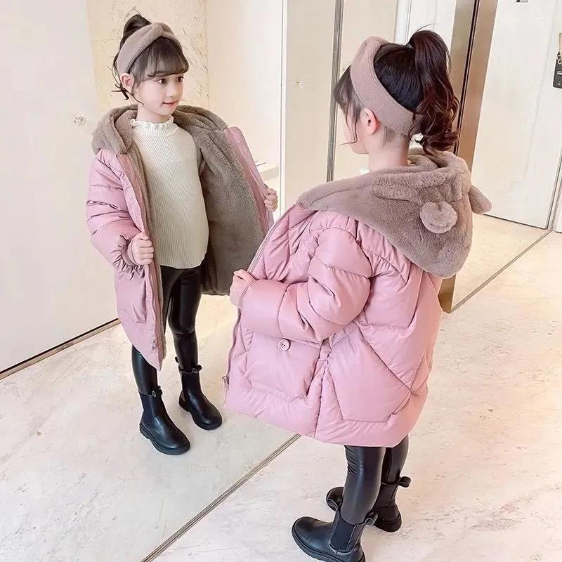 Picture of Women's Children's Clothing Winter Korean Style Cotton-padded Coat Mid-length Little Girl's Cute Cotton-padded Coat Thickened Warm-keeping Casual Cotton-padded Coat for Children