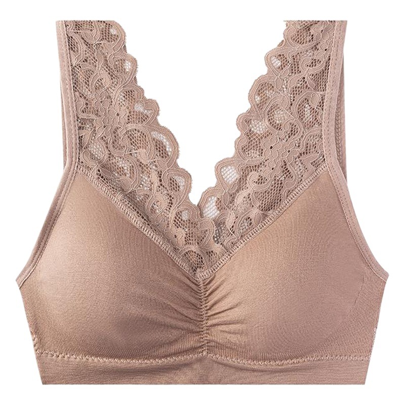 Fengzhixin Lace Camisole-Style Bandeau for Women, Gathered Wireless Bra with Chest Pads
