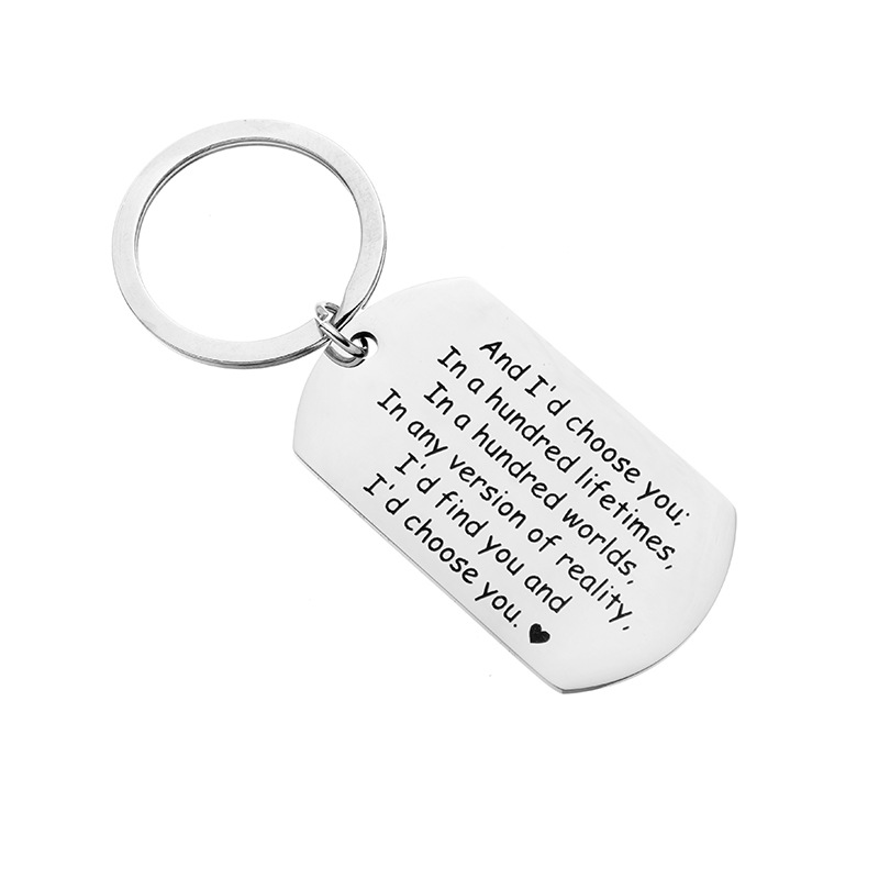 2021 European and American Hot-Selling Couple Style Stainless Steel Engraved Keychain and I'D Choose You Wholesale