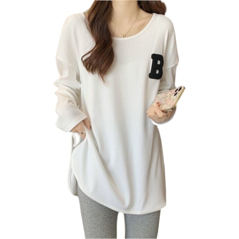 Long-sleeved T-shirt Women's 2022 Early Spring New Letter Split Stylist Loose Mid-length Base Shirt Women's Inner Top