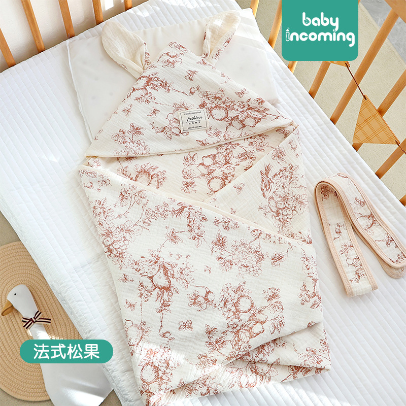 Picture of Baby hugging quilt big rabbit ears newborn bag swaddling baby delivery room small quilt available in four seasons
