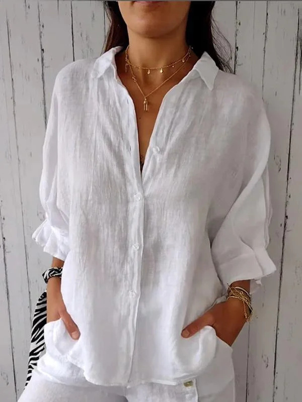 2025 European and American Amazon Spring Popular European and American Cotton and Linen Back Lace-Up Design Shirt