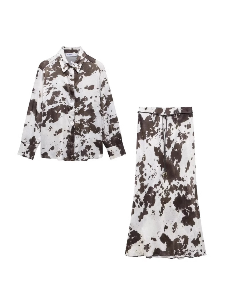 Cross-border Animal Print Women's Loose Shirt 2025 European and American Spring New Silk Texture Belt Dress
