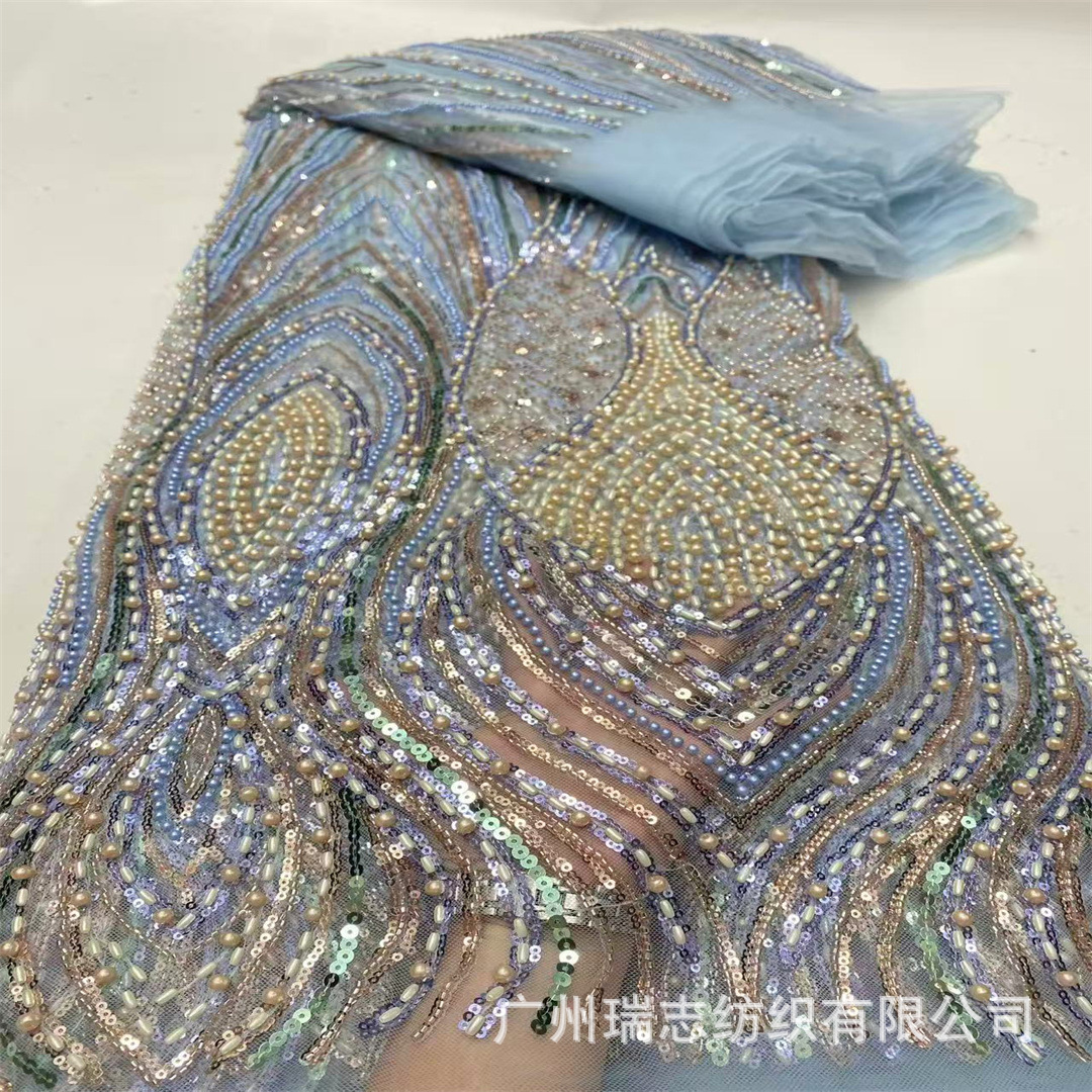 Heavy-Duty Striped Bubble Bead Embroidery Fabric Sequin Bead Tube Wedding Dress Banquet Dress Cheongsam Fashion Lace Lacefabric