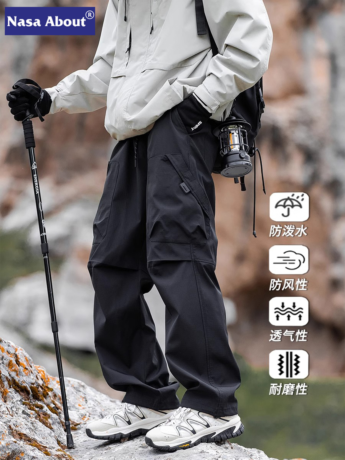 NASA Fall and Winter Mountaineering Three-proof Charge Pants Men's Outdoor Cargo Pants Plush Casual Pants 2025 Winter New
